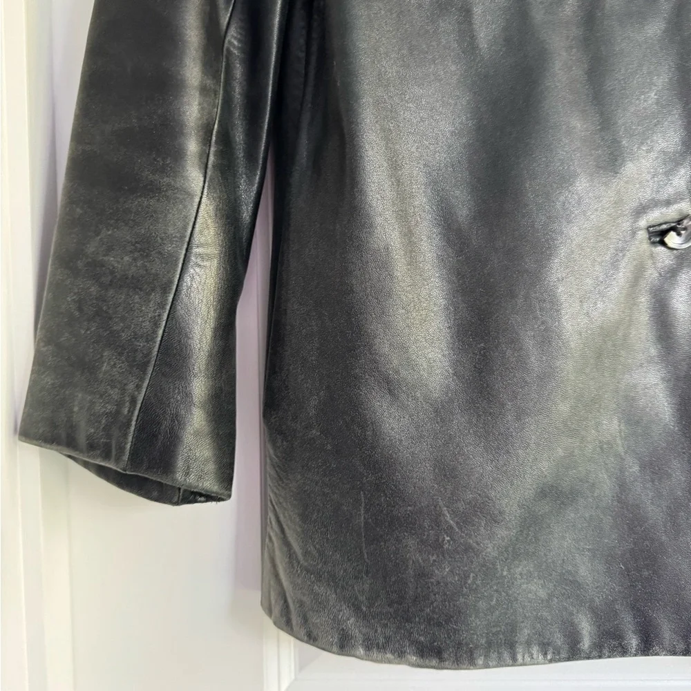 Banana Republic Vintage Black Leather Car Coat Jacket Fall Holiday Size Small